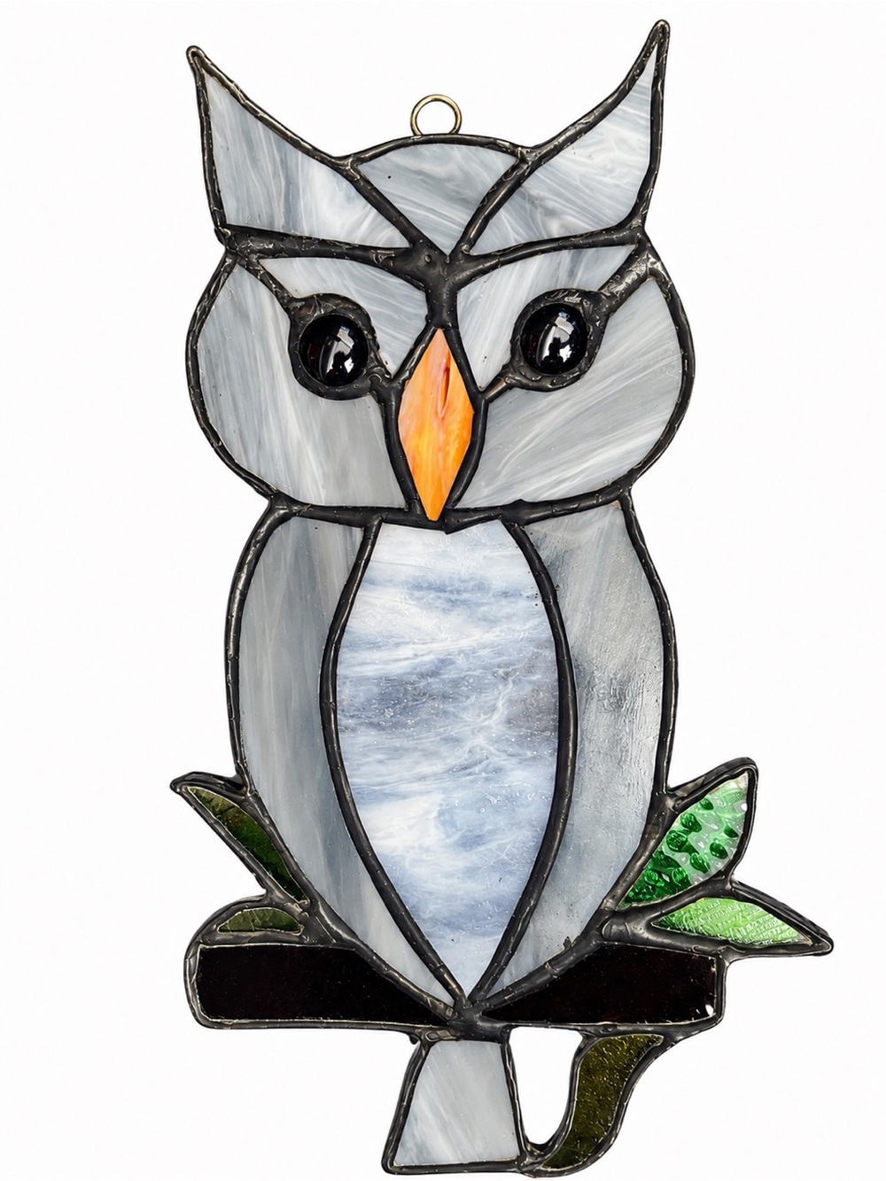 Handmade Stained Glass Owl Suncatcher 11” Hanging Art Decor